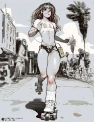 california crop_top cute femboy lean_figure long_hair petite_femboy retro roller_skates sabudenego short_shorts thick_thighs twink walkman