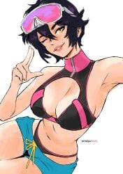 1girls big_breasts cleavage female female_only jubilation_lee jubilee jubilee_(marvel_rivals) looking_at_viewer marvel marvel_rivals midriff missfaves selfie thick_thighs wink