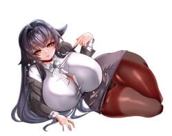 1girls alternate_version_available azuma_(azur_lane) azur_lane big_breasts breasts closed_mouth closed_smile female female_only full_body holding holding_object looking_at_viewer miyako_(blue_archive) miyako_noh on_side smile solo solo_female thick_thighs thighs