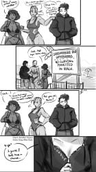 3girls beach breasts comic female strayafterdark swimsuit tagme text
