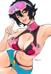 1girls big_breasts cleavage female female_only jubilation_lee jubilee jubilee_(marvel_rivals) kirby kirby_(series) looking_at_viewer marvel marvel_rivals midriff missfaves nintendo selfie thick_thighs wink