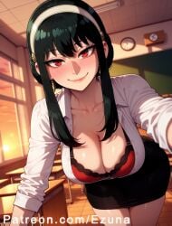 ai_generated bent_over big_ass big_breasts big_butt big_thighs black_hair blush ezuna hairband huge_ass huge_breasts huge_butt huge_thighs office_lady red_eyes spy_x_family wanuze wide_hips yor_briar yor_forger