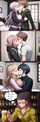 ai_generated akamatsu_kaede blush breast_press closed_mouth danganronpa danganronpa_2:_goodbye_despair danganronpa_v3 drinking drunk floating_heart hinata_hajime hugging kirigiri_kyouko kissing large_breasts n.c.b_ai naegi_makoto nanami_chiaki passionate_kiss saihara_shuuichi souda_kazuichi stable_diffusion valentine's_day