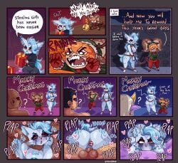 2girls anus christmas comic deepthroat dialogue fellatio fucked_silly futa_on_female futanari league_of_legends leash mascara_tears multiple_boys oral poppy runny_makeup snow_fawn_poppy soraka steozopher text vaginal_penetration yordle