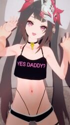 1boy 1girls 3d 9:16 accessory black_choker black_shorts black_thong black_topwear brown_hair butterfly-shaped_pupils choker daddy daddy_kink dark_hair gradient_hair hair_accessory hair_ribbon high_leg_thong holding_hands honkai:_star_rail hoyoverse imminent_sex kitsune_mask kksallyear koikatsu light-skinned_female light-skinned_male long_hair looking_at_viewer looking_at_you loose_top microshorts mihoyo no_bra on_bed open_mouth penis_accessory pinned pinned_down pinned_to_bed pov purple_eyes shorts smile sparkle_(honkai:_star_rail) stockings tattoo text_on_clothing text_on_topwear thong topwear twintails vertical_image very_long_hair waiting_for_sex