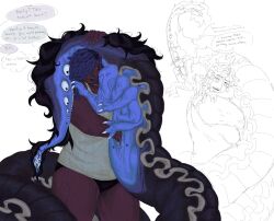 dark-skinned_female female/female female_penetrated fisting fisting_pussy harriet_(look_outside) holding jeanne_(look_outside) look_outside multiple_arms multiple_eyes size_difference sweat underwear