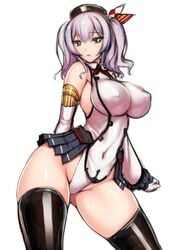 adapted_costume alternate_costume breast erect_nipples highleg highleg_leotard kantai_collection kashima_(kantai_collection) leotard looking_at_viewer nipples rindou_(radical_dream) skin_tight solo thick_thighs thighhighs thighs