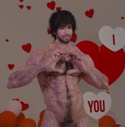 1boy 1male 3d 3d_model black_hair capcom carlos_oliveira hairy hairy_male handsome handsome_man happy_valentine heart_gesture himbo lumpyrumps_(artist) male male_focus male_only muscular nude nude_male resident_evil resident_evil_3 resident_evil_3_remake simping smiling smiling_at_viewer solo solo_focus solo_male tan-skinned_male tan_skin valentine's_day valentines_day wholesome wholesome_nudity