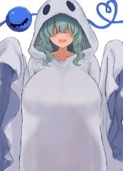 1girls big_breasts breasts curvaceous curvy curvy_figure female ghost_costume green_hair huge_breasts koishi_komeiji large_breasts moriforest1040 solo solo_female third_eye touhou translucent_clothing yokai youkai