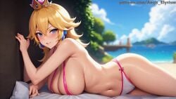 1girls aegis_elysium ai_art ai_generated beach blonde_hair blue_eyes blush blushing_at_viewer breasts cleavage crown day female_focus gem hair_ornament headpiece highres huge_breasts jewelry large_breasts lingerie long_hair looking_at_viewer lying medium_hair navel nintendo outdoors patreon patreon_username peach peachette princess sand sea seaside sitting sky sofa solo solo_focus super_crown super_mario_bros. super_mario_galaxy thick_breasts thick_thighs thighs tiara tree vegetation very_long_hair water