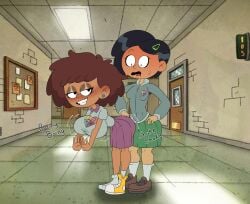 2girls amphibia amphibia_(series) anne_boonchuy ass big_breasts black_hair brown_body brown_hair disney disney_channel kira_not_l marcy_wu yuri