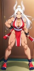 1girls ai_generated cleavage cosplay fan king_of_fighters mai_shiranui_(cosplay) miruko muscular muscular_female my_hero_academia pelvic_curtain red_eyes rumi_usagiyama self_upload stable_diffusion tabi tan_body white_hair