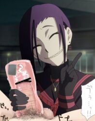 artificial_vagina censored clothing cum edit female handjob magane_chikujouin male penis photoshop pubic_hair re:creators screencap small_penis smile upper_body