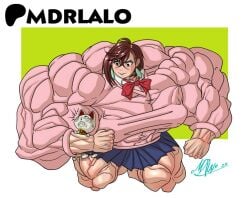 2girls arm_grab ayase_momo cat_humanoid clothed dandadan hyper_muscles large_biceps mdrlalo muscle_fetish muscular_female turbo_granny_(dandadan)