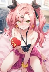 1girls ai_generated female green_eyes nicole_demara pink_hair solo valentine's_day zenless_zone_zero