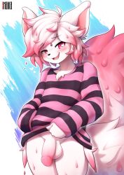 anthro blush circumcised clothing felid feline genitals goo_creature hand_in_pocket heart_eyes heart_symbol hi_res male mammal naika open_mouth oversized_clothing parfait_(yesthisisgoocat) penis pockets slime solo teeth