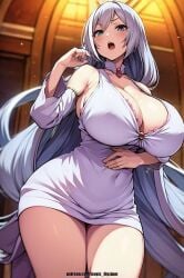 1girls aegis_elysium ai_art ai_generated blonde_hair blue_eyes blush blushing_at_viewer breasts cleavage female_focus gem hair_ornament headpiece highres huge_breasts indoors ireena_litz_de_olhyde jewelry large_breasts lingerie long_hair looking_at_viewer navel open_mouth patreon patreon_username shijou_saikyou_no_daimaou_murabito_a_ni_tensei_suru solo solo_focus standing thick_thighs thighs tree very_long_hair