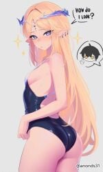 1boy 1girls 2d 2d_(artwork) 2d_artwork anonds31 ass ass_cleavage ass_crack bikini black_bikini black_one-piece_swimsuit black_swimsuit black_swimwear blonde-haired_female blonde_female blonde_hair blonde_hair_female blue-eyed_female blue_eyes blush blush_face blushing_at_another blushing_at_partner blushing_female breasts cartethyia_(wuthering_waves) dialogue dialogue_bubble dialogue_speech_bubble digital digital_art digital_drawing digital_drawing_(artwork) digital_media digital_media_(artwork) drawing ear_piercing ear_piercings elbows embarrassed embarrassed_expression embarrassed_female english english_dialogue english_text eyebrows_visible_through_hair female female_focus fingers gluteal_fold grey_background head_tilt high_resolution highres inframammary_fold lean_figure long_hair looking_at_viewer looking_down male_rover_(wuthering_waves) narrow_waist one-piece_swimsuit parted_bangs petite petite_body petite_breasts petite_female petite_girl petite_tits pierced_ear pierced_ears rover_(wuthering_waves) shoulders sideboob simple_background slender_body slender_waist slim_female slim_waist small_breast small_breasts solo speaking speaking_to_another speaking_to_partner standing swimsuit swimwear talking talking_to_another talking_to_partner text text_bubble thick_ass thick_butt thighs tilted_head tiny_breasts upper_body wuthering_waves
