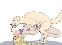 aiz_wallenstein animal_holding_leash barefoot bestiality bishion blonde_hair blushing censored cum_in_pussy cum_in_uterus cum_inside dog dog_collar dog_penis dungeon_ni_deai_wo_motomeru_no_wa_machigatteiru_darou_ka feet female feral_holding_leash human_pet_feral_owner leash_pull oral_sex touching_breast vaginal_sex x-ray zoophilia