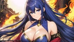 1girls aegis_elysium ai_art ai_generated bikini blue_eyes blue_hair blush blush blushing_at_viewer breasts cleavage day elbow_gloves female_focus fire_emblem fire_emblem_awakening fire_emblem_engage fire_emblem_heroes gem gloves hair_ornament headpiece highres huge_breasts jewelry large_breasts long_hair long_sleeves looking_at_viewer lucina_(fire_emblem) mountain multicolored_hair navel nintendo patreon patreon_username skirt sky solo solo_focus thick_thighs thighs tiara very_long_hair