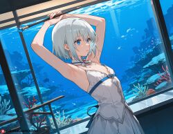 ai_generated aquarium armpits beautfiul_background cane drenched_in_rain flat_chest one_sided_breast_grab scratched screaming stunning_backgroud tobiichi_origami wand