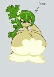 2024 big_breasts breasts cilantro_cobra_cookie clothing cookie_run cookie_run_kingdom female female_only food_creature green_hair hyper_breasts one_eye_closed oomyloops tagme