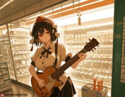 1boy ai_generated amazon_position beautfiul_background candle convenience_store crying foggy huge_breasts playing_instrument shameimaru_aya stunning_backgroud wind_chime