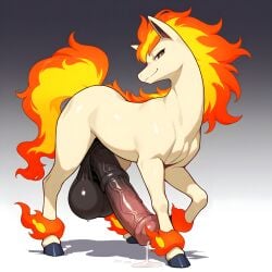 1boy ai_generated balls big_penis equine_penis erection feral game_freak horse huge_balls huge_cock huge_testicles male male_only nintendo penis pokemon pokemon_(species) ponyta solo testicles veiny_penis