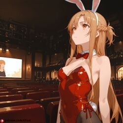 ai_generated asuna_(sao) beautfiul_background bunnysuit contempt looking_up_lustfully small_breasts stunning_backgroud theater