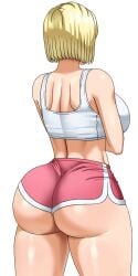 1girls android_18 ass ass_focus blonde_hair breasts dragon_ball dragon_ball_z female female_focus female_only large_ass light-skinned_female light_skin pinkpawg solo thick_thighs thighs white_background