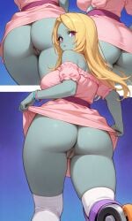 ai_generated ass ass_focus blonde_hair blonde_hair_female glitter_zombie_(pvz) plants_vs_zombies pussy skirt skirt_lift zombie