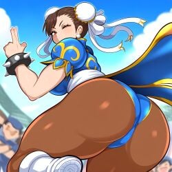 1girls ai_generated ass big_ass capcom chun-li crowd female huge_ass mullon novelai peace_sign street_fighter video_game_character