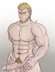 art_vtm balls bara beard boner erection facial_hair fire_emblem fire_emblem:_three_houses jeralt_reus_eisner male male_only muscles muscular nintendo nude penis solo solo_male