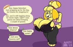 animal_crossing bra canine dialogue huge_breasts isabelle_(animal_crossing) mattthetooncat