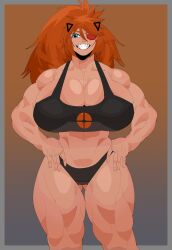 1animal abs appropriator ass ass_visible_through_thighs big_breasts black_panties black_tank_top blue_eyes enormous_breasts eyepatch fangs fit fit_female ginger ginger_hair grin hands_on_hips hips horns huge_breasts large_breasts legs looking_at_viewer muscular muscular_female muscular_legs panties plump ponytail sharp_teeth smile strong strong_woman tank_top team_fortress_2 tf2 thick_thighs tummy wide_hips zesty_(zestyjesus) zestyjesus