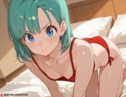 ai_generated bulma_briefs chart flat_chest frustrated_brow kneeling