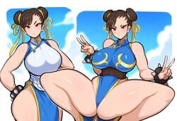 1girls ai_generated big_breasts capcom chun-li curvy female huge_breasts large_breasts mullon novelai peace_sign street_fighter street_fighter_6 thick_thighs video_game_character