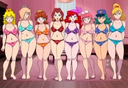 6+girls 8girls bandana barefoot big_breasts blonde_hair blue_eyes bra brown_hair captain_syrup crown feet female female_only furboz hot lingerie mario_(series) metroid multiple_girls navel_piercing nintendo nurse_joy officer_jenny_(pokemon) panties pauline pauline_(mario) pink_hair pokemon pokemon_(anime) princess_daisy princess_peach princess_rosalina red_eyes red_hair samus_aran sexy