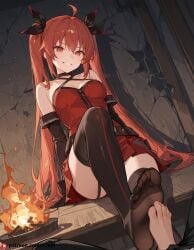 1boy ai_generated avenue beautfiul_background burning cracked_walls footjob grin itsuka_kotori medium_breasts stunning_backgroud thighhighs