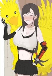 big_breasts bird bishion blush_lines chocobo eyes_closed final_fantasy final_fantasy_vii fully_clothed imminent_bestiality inminent_sex tifa_lockhart zoophilia