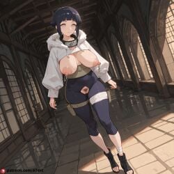 ai_generated bandages bangs beautfiul_background black_hair blunt_bangs breasts capri_pants crying forehead_protector fur_trim gigantic_nipples hairy_pussy hinata_uzumaki hood_down hoodie huge_nipples hyuuga_hinata konohagakure_symbol large_breasts long_sleeves mature_female nipple_outline nipple_pull pussy sagging_breasts short_hair stunning_backgroud thigh_holster toeless_shoes under_bridge white_eyes