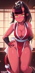 ai_generated aianonguy cleavage fatal_fury horns king_of_fighters mai_shiranui_(cosplay) meru_(merunyaa) meruccubus_(merunyaa) pelvic_curtain red_skin self_upload snk stable_diffusion tail yellow_eyes