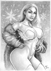 black_and_white breasts cleavage corset ed_benes_studio emma_frost female female_only hellfire_club large_breasts marcio_fernandes marvel marvel_comics panties small_panties thong thong_panties white_queen x-men