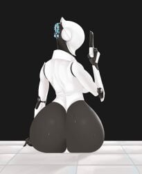 2018 android ass big_butt breasts camel_toe clothed clothing female gun hamili handgun haydee haydee_(game) hi_res huge_butt humanoid light machine not_furry ranged_weapon robot robot_humanoid simple_background sitting solo thick_thighs weapon