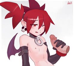 1boy 1girls 2016 5_fingers arbuzbudesh armwear black_gloves breasts buckle clothing collar demon demon_girl demon_wings disembodied_penis disgaea duo ear_piercing elbow_gloves etna female fingers flat_chested gloved_handjob gloves hair handjob humanoid humanoid_penis licking licking_lips light-skinned_female light-skinned_male light_skin male membranous_wings mostly_nude nipples one_eye_closed penis piercing pointy_ears red_eyes red_hair sex simple_background skull skull_earrings straight tongue tongue_out vein video_games wings