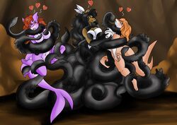 3girls anthro bondage breast_grab breast_squeeze breasts chinook chinook_(crosis278) crysalia dagger_(crysalia) equine female femdom femsub heart horse lilith lilith_(crysalia) multiple_girls multiple_subs octopus shark shark_girl tentacle yuri