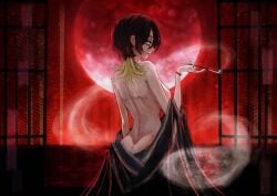 1girls ass black_hair blood_moon breasts female female_only full_moon huge_breasts kannagi_loki kiseru light-skinned_female light_skin looking_at_viewer moon orangecrowbarman_(creatinedream22) phase_connect phase_connect_jp phase_kaleido red_hair red_moon solo three-tone_hair virtual_youtuber yellow_eye yellow_hair