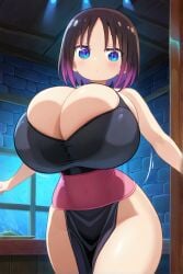 ai_generated black_hair blue_eyes dancing elma_(dragon_maid) exotic_dancer female huge_breasts miss_kobayashi's_dragon_maid short_hair two-tone_hair