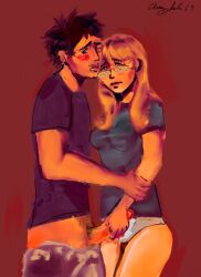 1boy 1girl big_penis blush cock dick emo female handjob male penis toned