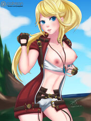 areolae blonde_hair blue_eyes breasts cameltoe female female_only final_fantasy final_fantasy_xiv hyur long_hair looking_at_viewer lyse_hext nipples panties poppytart solo